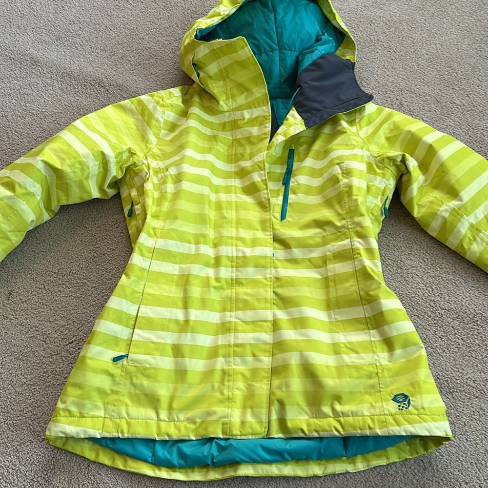 Mountain Hardwear Women's Lime Green Striped Ski Jacket - Picture 3 of 13